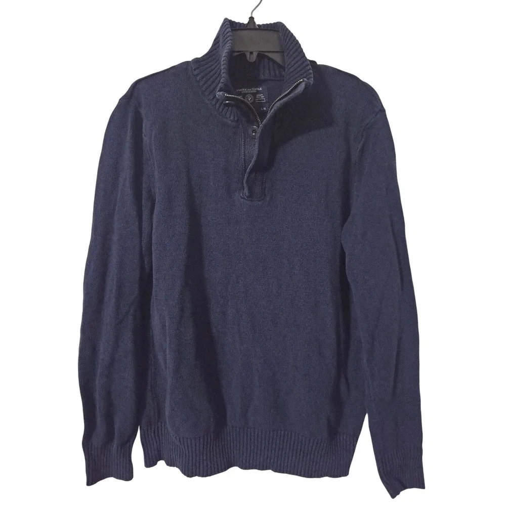 American Eagle Outfitters Men's Navy Blue Athletic Fit Quarter Zip Sweater L